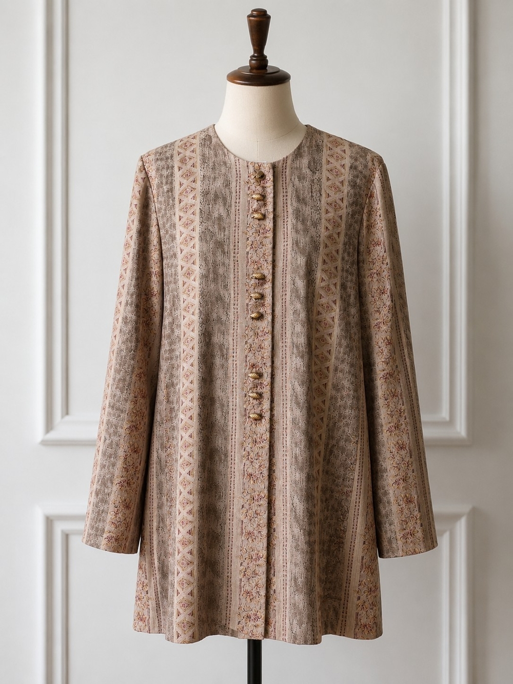 R&M Richards Beige Taupe Floral-Accent Long Jacket 8P